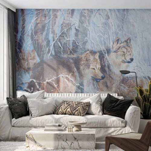 Fotomural Standard Eco - ¡Cuidado! Aquí viene... - animales, Lobos, Bosque - 350x256 cm