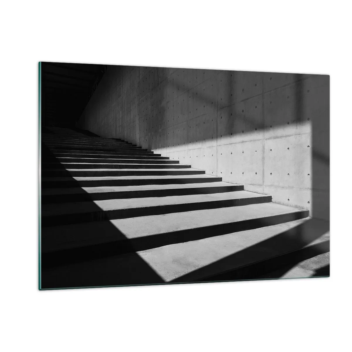 Cuadro sobre vidrio - Impresiones sobre Vidrio - Escaleras de hormigón con luces y sombras nítidas en un estilo moderno. - 120x80cm - La cruda belleza del modernismo - Decoración de pared moderna para salón y dormitorio ARTTOR