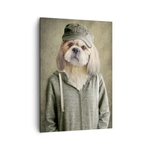 Cuadro sobre lienzo - Impresión de Imagen - Retratos estilizados de un león, un perro y un elefante con ropa elegante. - 50x70cm - Prefiero tomármelo con calma - Decoración de pared moderna para salón y dormitorio ARTTOR