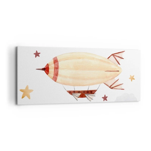 Cuadro sobre lienzo - Impresión de Imagen - Un dirigible pintado a mano con un fondo de estrellas. - 120x50cm - Dirigible - Decoración de pared moderna para salón y dormitorio ARTTOR