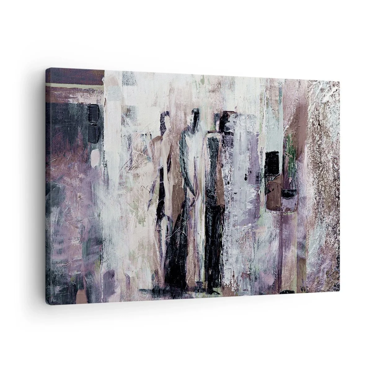 Cuadro sobre lienzo - Impresión de Imagen - Una composición abstracta con tres figuras en colores pastel. - 70x50cm - El trío misterioso - Decoración de pared moderna para salón y dormitorio ARTTOR