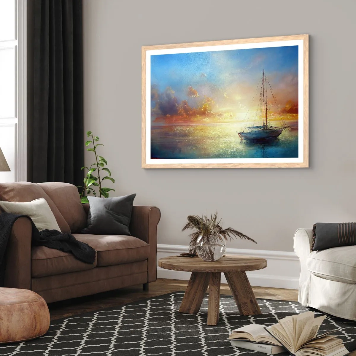 Póster en marco roble claro - En una bahía dorada - 50x40 cm