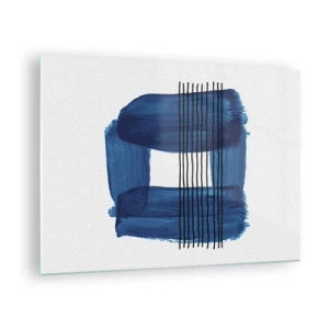 Cuadro sobre vidrio - Impresiones sobre Vidrio - Abstracción moderna en tonos azules - 70x50cm - Composición azul y negra - Decoración de pared moderna para salón y dormitorio ARTTOR
