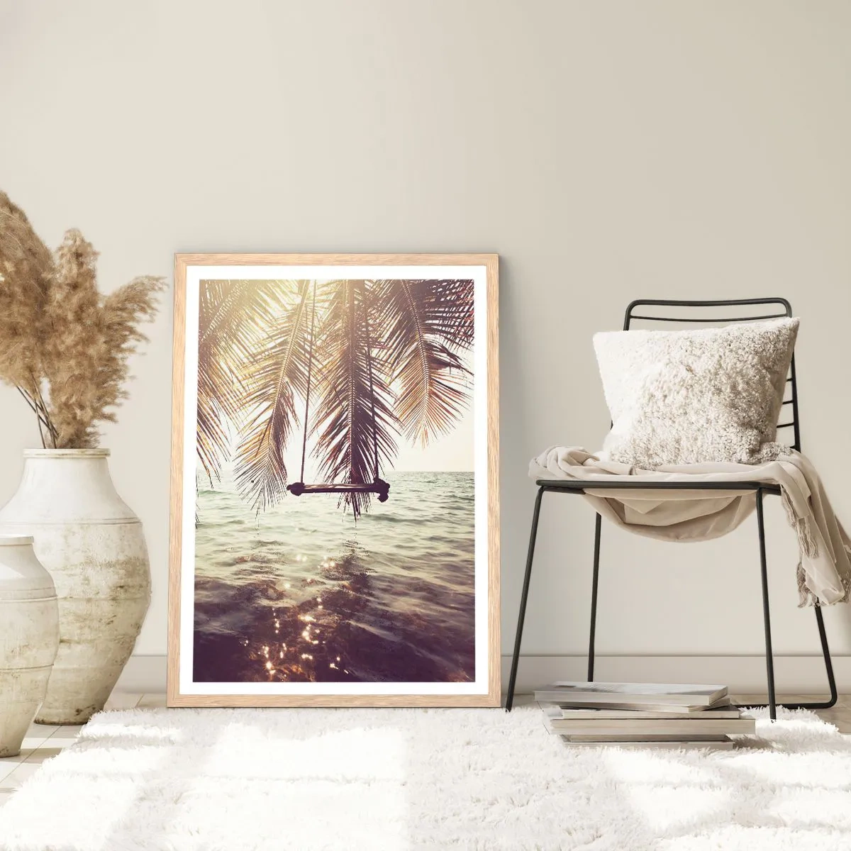 Póster en marco roble claro - Columpiar la imaginación - 70x100 cm