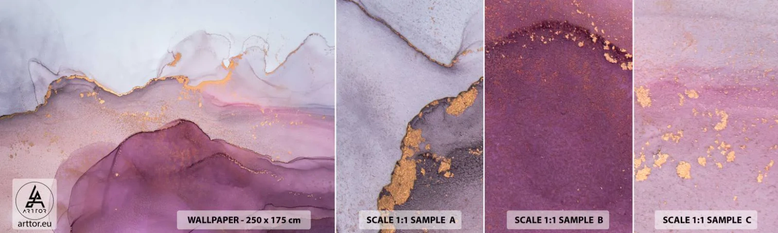 Muestra De Fotomural Standard Eco - Olas de lila y púrpura - Abstracción, Pedazo, Arte Moderno. - 100x30 cm