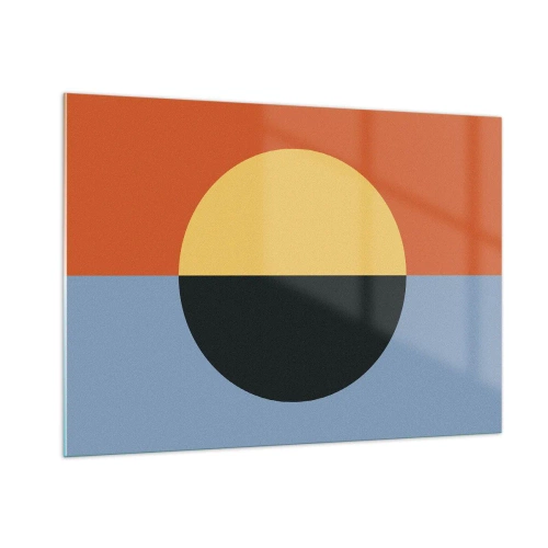 Cuadro sobre vidrio - Impresiones sobre Vidrio - Composición abstracta con un círculo en tonos cálidos y fríos. - 100x70cm - Una composición de calidez y frescura - Decoración de pared moderna para salón y dormitorio ARTTOR