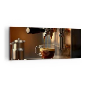 Cuadro sobre lienzo - Impresión de Imagen - Cafetera con una taza de espresso aromático. - 120x50cm - Un brebaje sensual - Decoración de pared moderna para salón y dormitorio ARTTOR