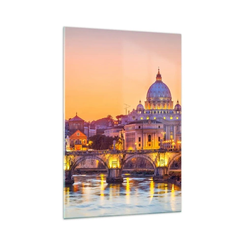 Cuadro sobre vidrio - Impresiones sobre Vidrio - Panorama del Vaticano al atardecer con un puente sobre el río - 70x100cm - Crepúsculo sobre la Ciudad Eterna - Decoración de pared moderna para salón y dormitorio ARTTOR