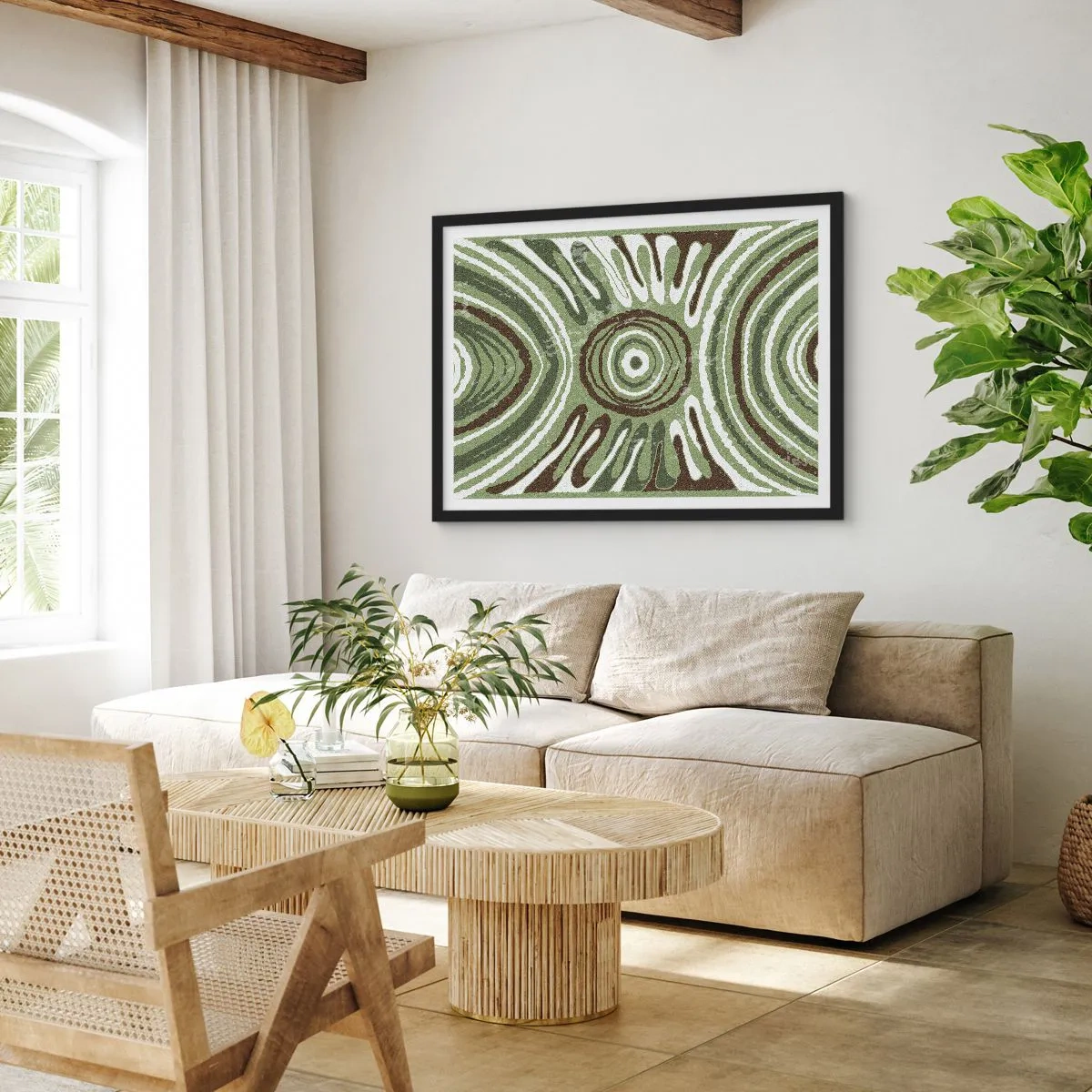 Póster en marco negro - Patrones abstractos en tonos verdes y marrones. - 70x50cm - Explosión de emociones - Decoración de pared moderna para salón y dormitorio ARTTOR