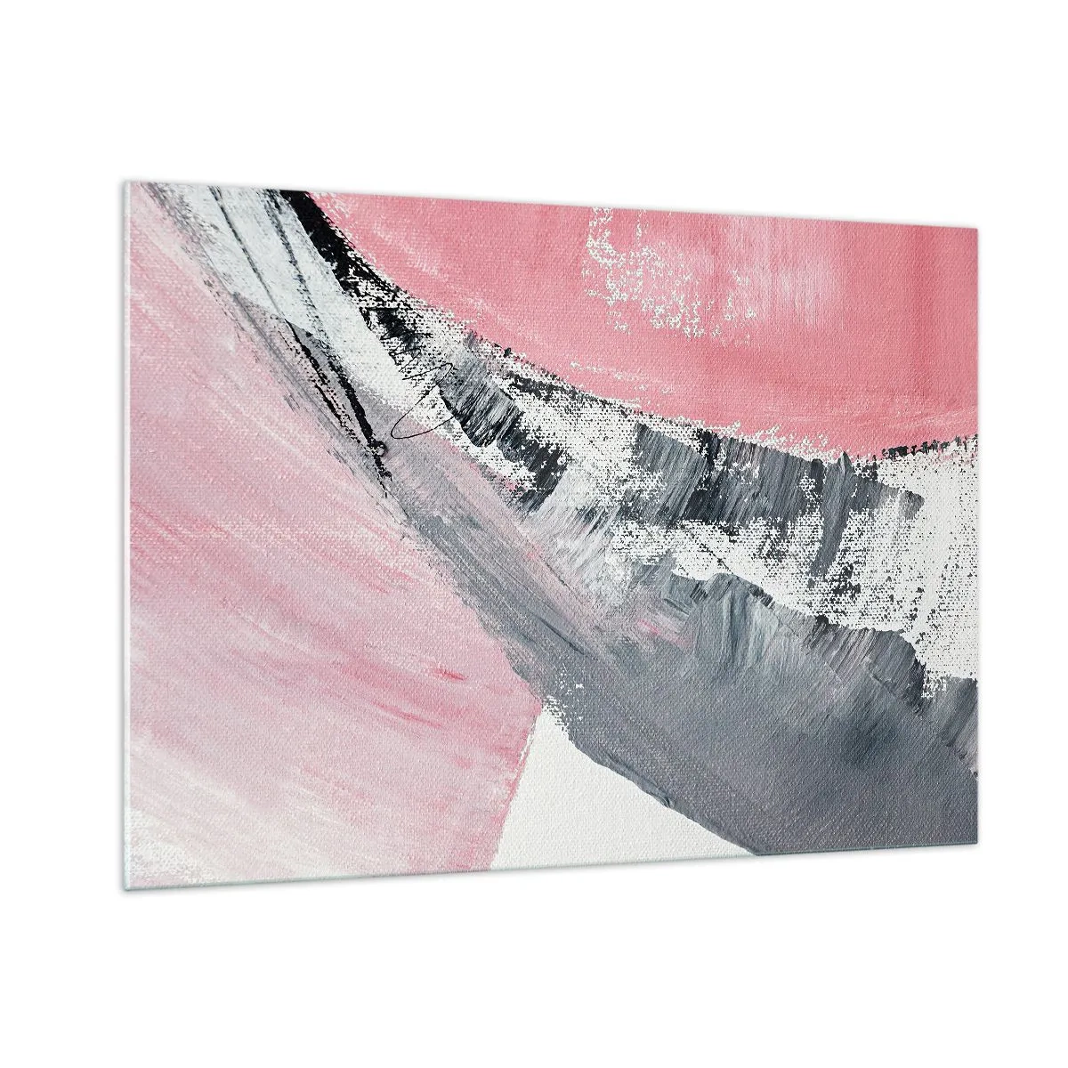 Cuadro sobre vidrio - Impresiones sobre Vidrio - Abstracción moderna en rosa, blanco y gris con textura de pinceladas. - 100x70cm - Composición a juego - Decoración de pared moderna para salón y dormitorio ARTTOR