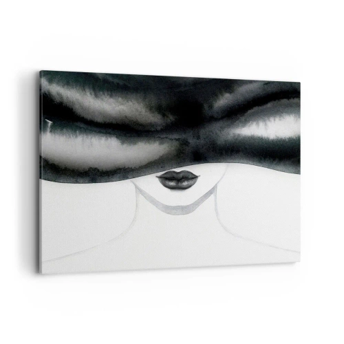Cuadro sobre lienzo - Impresión de Imagen - Un retrato sutil de una mujer con el rostro cubierto en un estilo monocromático. - 100x70cm - Un misterio sensual - Decoración de pared moderna para salón y dormitorio ARTTOR