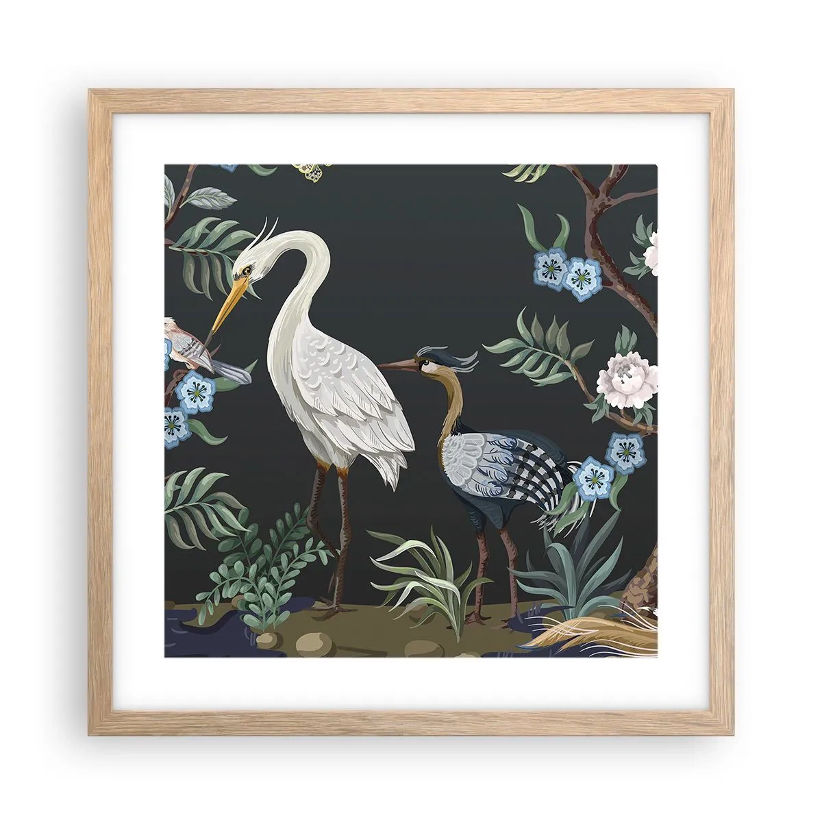 Póster en marco roble claro - Desfile de aves - 40x40 cm