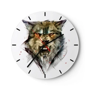 Reloj de pared - Reloj de vidrio - Un retrato artístico de un lobo con una mirada intensa sobre un fondo blanco. - 30x30cm - ¡No te muevas! - Decoración de pared moderna para salón, cocina y dormitorio ARTTOR