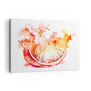 Cuadro sobre lienzo - Impresión de Imagen - Una rodaja de pomelo de acuarela en colores vibrantes. - 120x80cm - Jugoso refresco - Decoración de pared moderna para salón y dormitorio ARTTOR