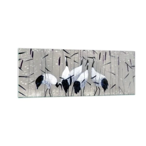 Cuadro sobre vidrio - Impresiones sobre Vidrio - Garzas en la hierba contra un fondo tranquilo - 140x50cm - Entre los suyos - Decoración de pared moderna para salón y dormitorio ARTTOR