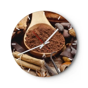 Reloj de pared - Reloj de vidrio - Una cucharada de cacao rodeada de especias y trozos de chocolate. - 30x30cm - Lo mejor para las penas - Decoración de pared moderna para salón, cocina y dormitorio ARTTOR