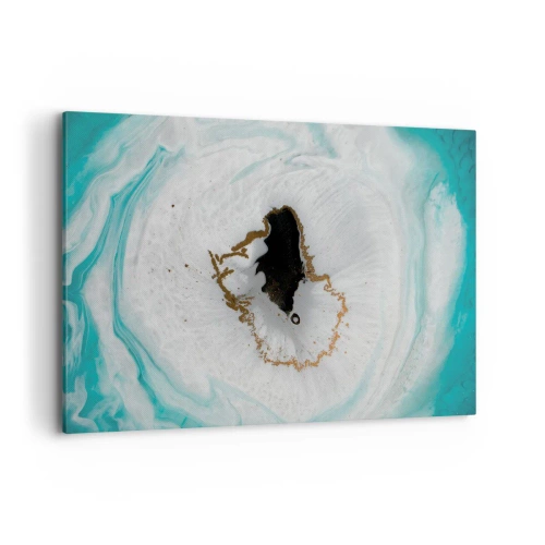 Cuadro sobre lienzo - Impresión de Imagen - Motivo de geoda abstracta en tonos turquesa, blanco y dorado. - 100x70cm - Para acceder al interior - Decoración de pared moderna para salón y dormitorio ARTTOR
