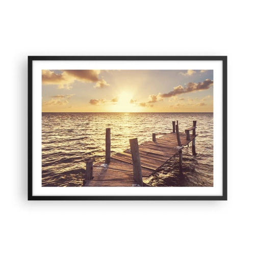 Póster en marco negro - Un embarcadero de madera que conduce hacia la puesta del sol. - 70x50cm - Una tierra dorada de dulzura - Decoración de pared moderna para salón y dormitorio ARTTOR