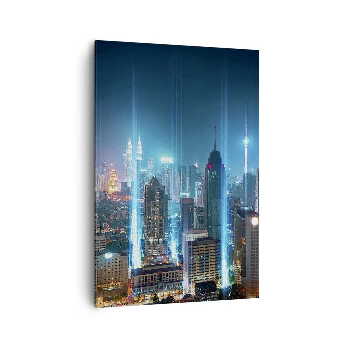 Cuadro sobre lienzo - Impresión de Imagen - Una ciudad moderna de noche con acentos de iluminación futuristas. - 70x100cm - De Berlín al cielo - Decoración de pared moderna para salón y dormitorio ARTTOR