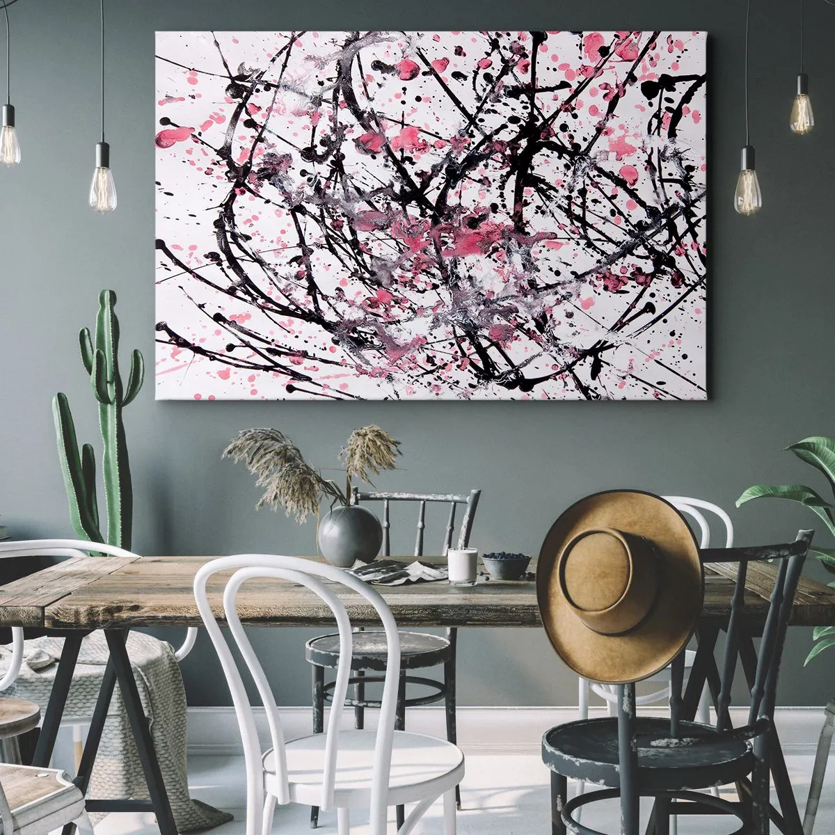Cuadro sobre lienzo - Impresión de Imagen - Patrón abstracto en tonos rosa, negro y blanco. - 70x50cm - La fugacidad de la vida - Decoración de pared moderna para salón y dormitorio ARTTOR