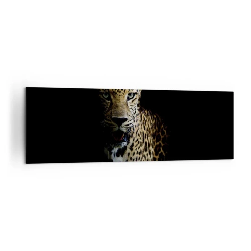 Cuadro sobre lienzo - Impresión de Imagen - Un leopardo sobre un fondo oscuro con una mirada intensa. - 160x50cm - Belleza oscura - Decoración de pared moderna para salón y dormitorio ARTTOR