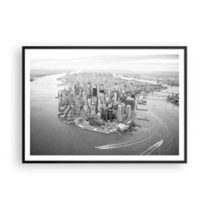 Póster en marco negro - Vista aérea de Manhattan en blanco y negro - 100x70cm - ¿Cómo no amar este lugar? - Decoración de pared moderna para salón y dormitorio ARTTOR