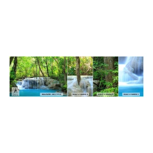 Muestra de fotomural autoadhesivo Deluxe Sticker - Ahogarse en turquesa y verde - Paisaje, Cascada, cascada - 100x30 cm