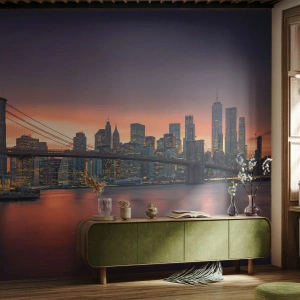 Fotomural Standard Eco - Ahogado en el silencio lila - Nueva York, Ciudad, puente de Brooklyn - 250x175 cm