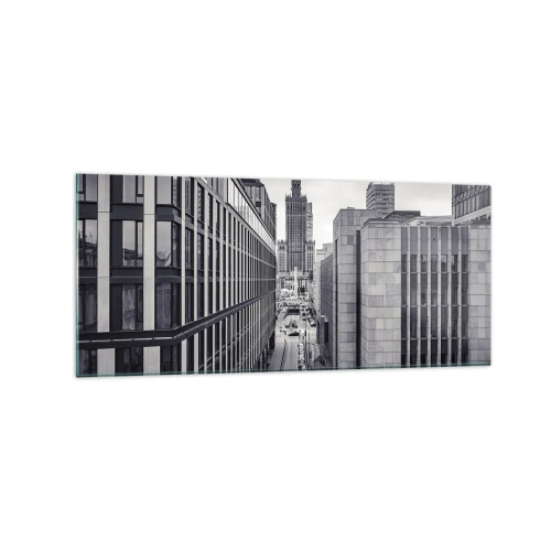 Cuadro sobre vidrio - Impresiones sobre Vidrio - Panorama de Varsovia con vistas al Palacio de la Cultura y los edificios circundantes. - 120x50cm - Valle de Varsovia - Decoración de pared moderna para salón y dormitorio ARTTOR