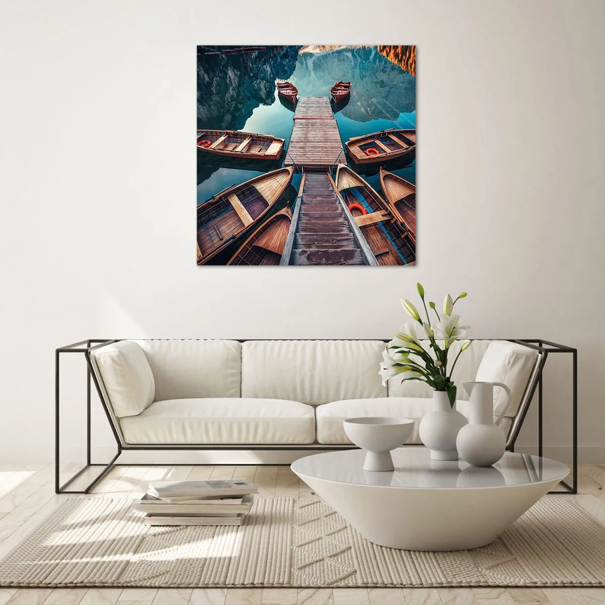 Cuadro sobre vidrio - Impresiones sobre Vidrio - Esperando en el muelle - 40x40 cm