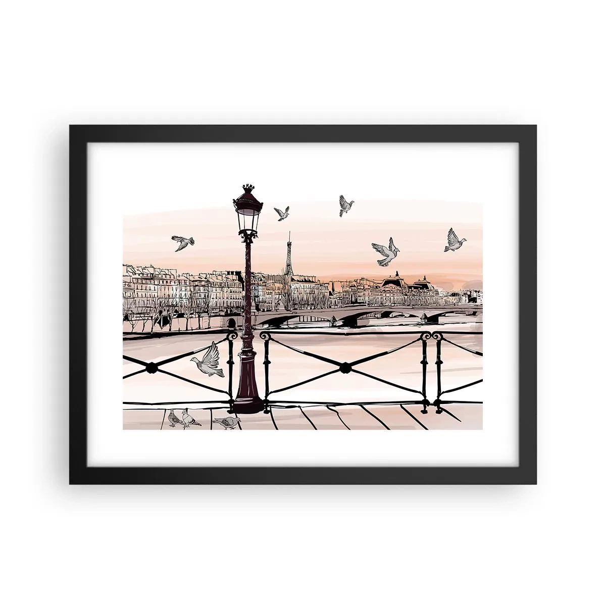 Póster en marco negro - Sobre los tejados de París - 40x30 cm