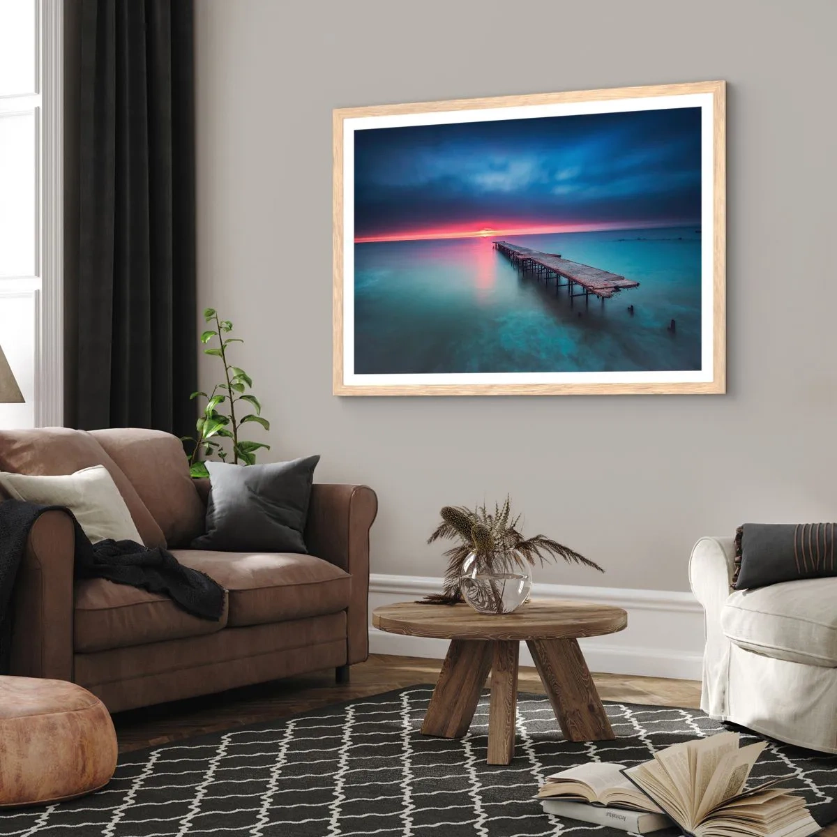 Póster en marco roble claro - Entre el cielo y el agua - 100x70 cm