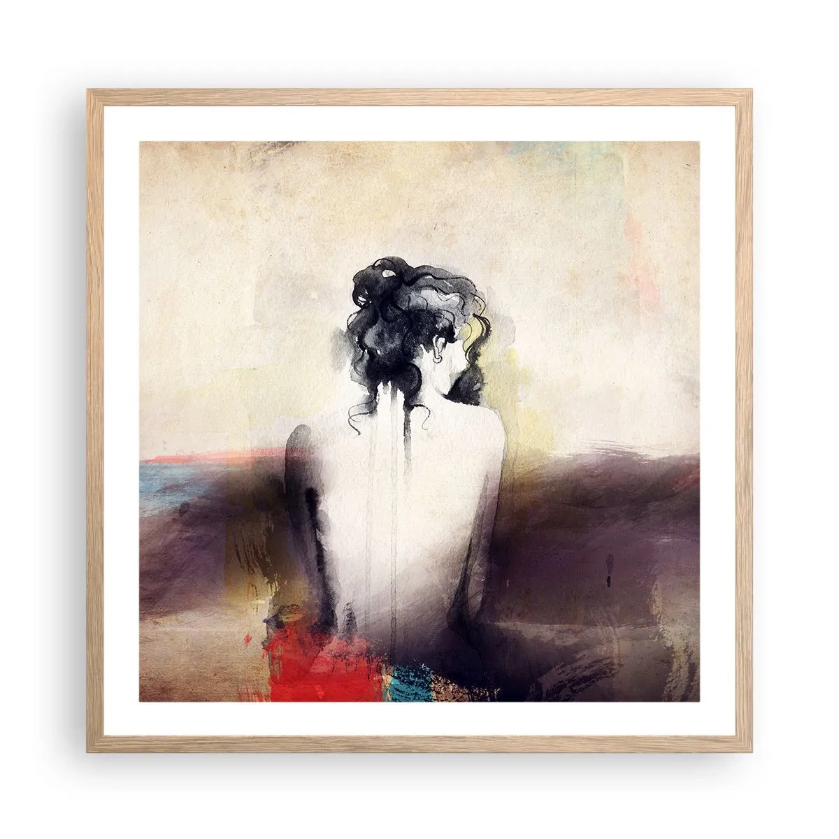 Póster en marco roble claro - Líneas suaves, formas ovaladas - 60x60 cm