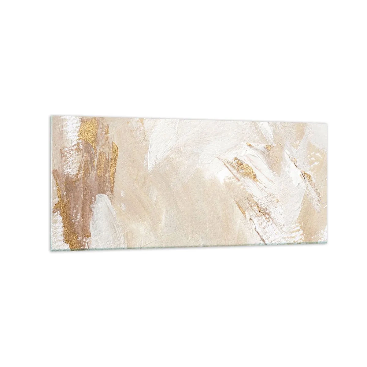 Cuadro sobre vidrio - Impresiones sobre Vidrio - Delicados tonos abstractos en tonos beige y dorado. - 120x50cm - Composición en pastel - Decoración de pared moderna para salón y dormitorio ARTTOR