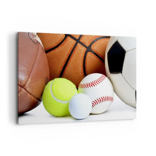 Cuadro sobre lienzo - Impresión de Imagen - Balones de diversas disciplinas deportivas - 120x80cm - Unidos por el deporte - Decoración de pared moderna para salón y dormitorio ARTTOR