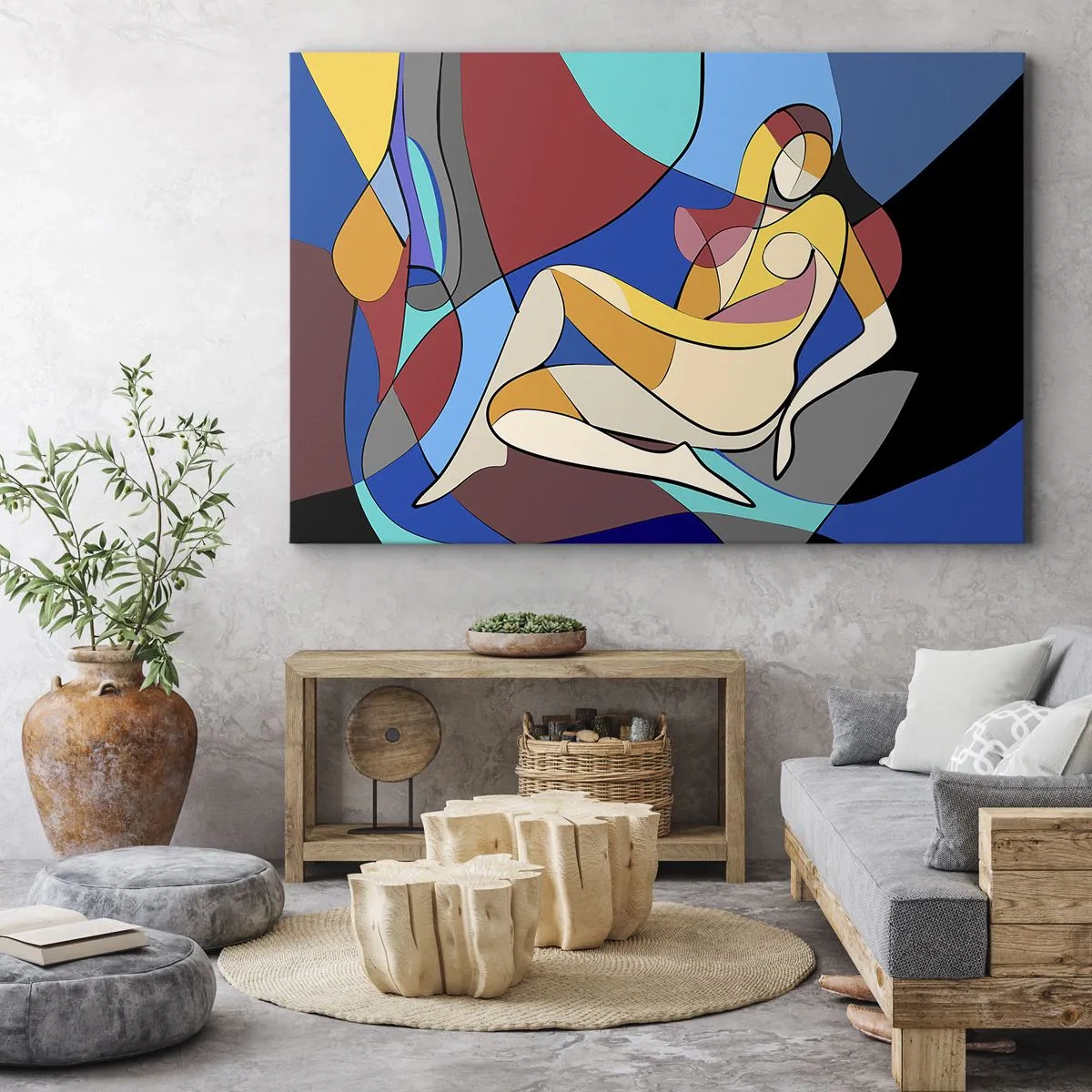 Cuadro sobre lienzo - Impresión de Imagen - Desnudo colorido al estilo cubista - 100x70cm - Desnudo cubista - Decoración de pared moderna para salón y dormitorio ARTTOR