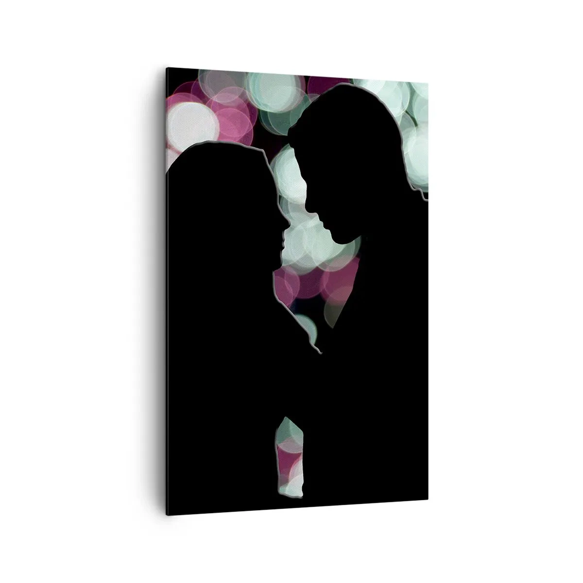 Cuadro sobre lienzo - Impresión de Imagen - Siluetas de una pareja sobre un fondo de luces bokeh de colores - 80x120cm - ¡Sí! - Decoración de pared moderna para salón y dormitorio ARTTOR
