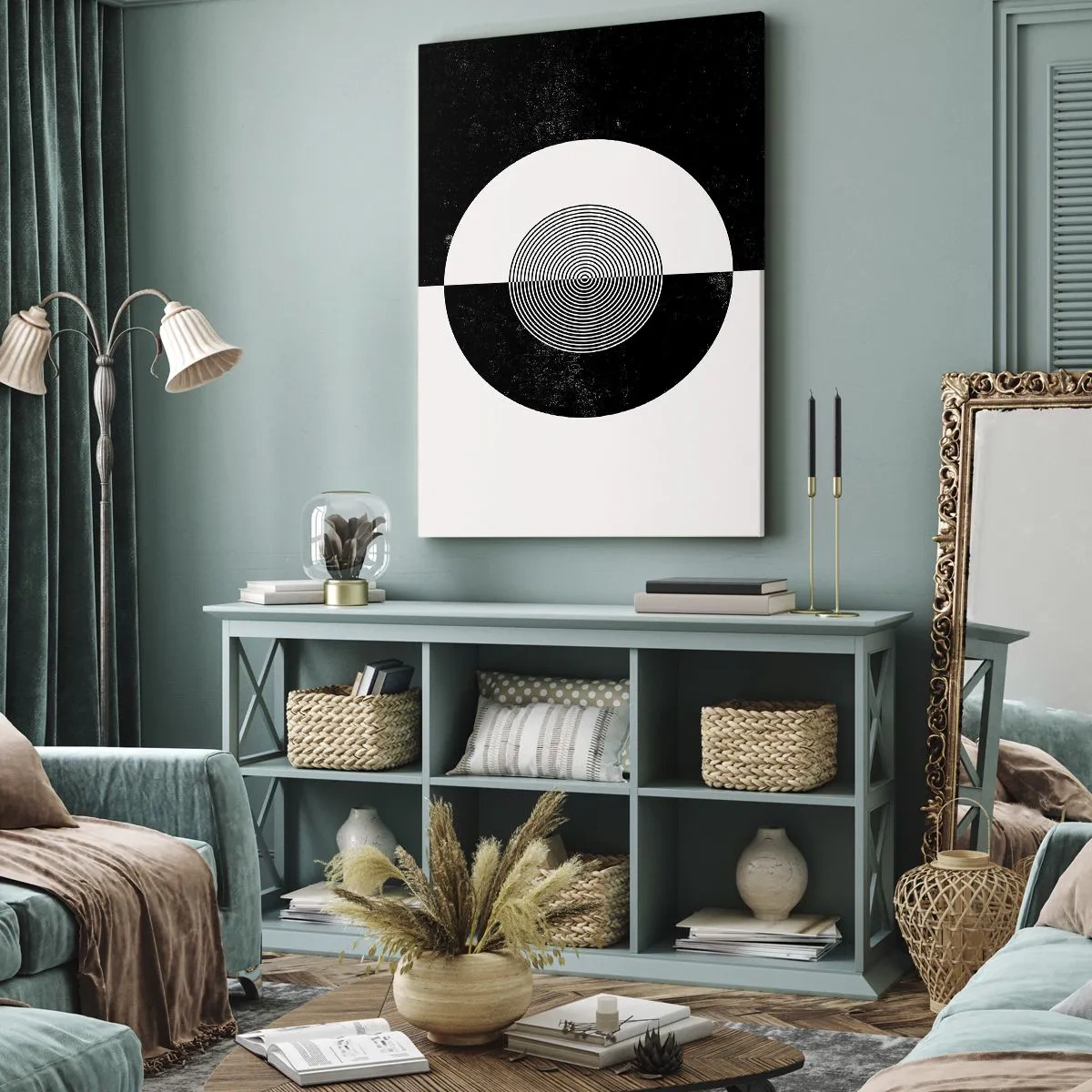 Cuadro sobre lienzo - Impresión de Imagen - Patrón gráfico en blanco y negro contrastante - 50x70cm - Armonía en blanco y negro - Decoración de pared moderna para salón y dormitorio ARTTOR