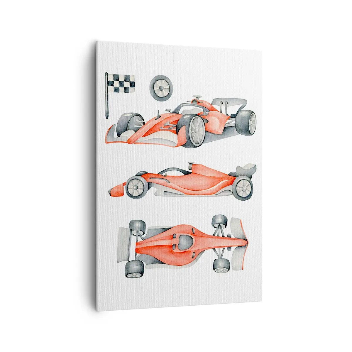 Cuadro sobre lienzo - Impresión de Imagen - Un coche de carreras rojo con una bandera a cuadros. - 70x100cm - Para alcanzar un sueño - Decoración de pared moderna para salón y dormitorio ARTTOR