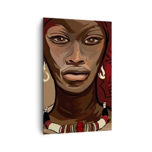 Cuadro sobre lienzo - Impresión de Imagen - Retrato de una mujer con un turbante rojo sobre un fondo beige - 80x120cm - Venus de ébano - Decoración de pared moderna para salón y dormitorio ARTTOR