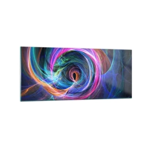 Cuadro sobre vidrio - Impresiones sobre Vidrio - Un remolino abstracto de colores en tonos violeta, rosa y azul. - 120x50cm - ¿Dónde me llevarás? - Decoración de pared moderna para salón y dormitorio ARTTOR