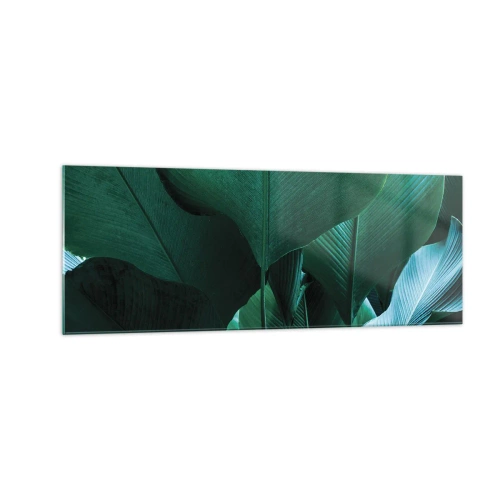 Cuadro sobre vidrio - Impresiones sobre Vidrio - Hojas verdes en una composición minimalista. - 140x50cm - De cara a la luz - Decoración de pared moderna para salón y dormitorio ARTTOR