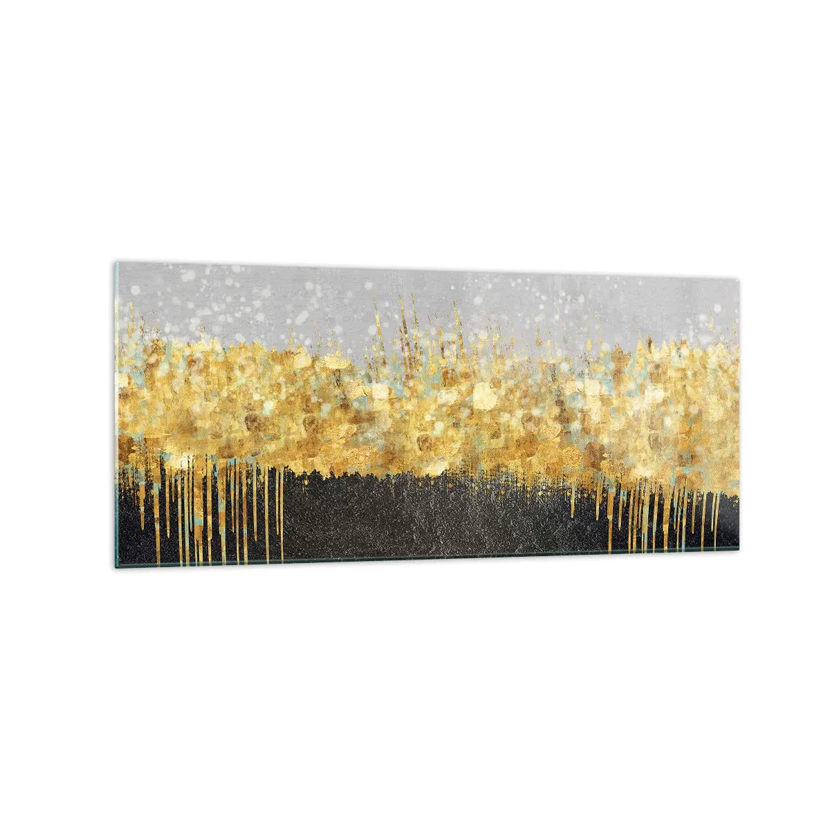 Cuadro sobre vidrio - Impresiones sobre Vidrio - Composición abstracta en tonos dorados y negros. - 120x50cm - Hacia arriba y hacia abajo - Decoración de pared moderna para salón y dormitorio ARTTOR