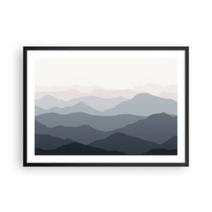 Póster en marco negro - Capas sutiles de montaña en tonos grises y azules. - 70x50cm - Cordilleras a la vista - Decoración de pared moderna para salón y dormitorio ARTTOR