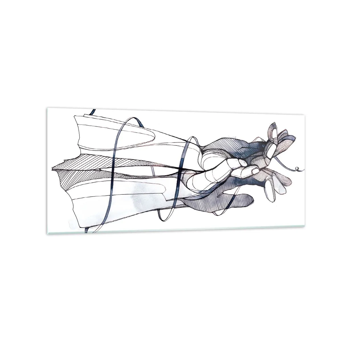 Cuadro sobre vidrio - Impresiones sobre Vidrio - Un dibujo sutil de una mano con una delicada flor. - 120x50cm - Un estudio sobre el contacto - Decoración de pared moderna para salón y dormitorio ARTTOR