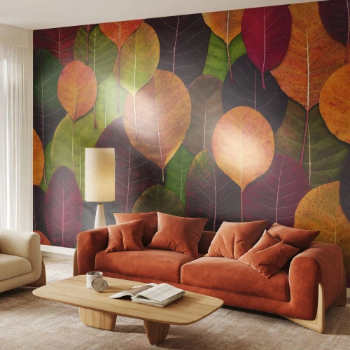 Fotomural Premium Canvas - Mosaico de otoño - Gráficos, hojas coloridas, Pedazo - 400x280 cm