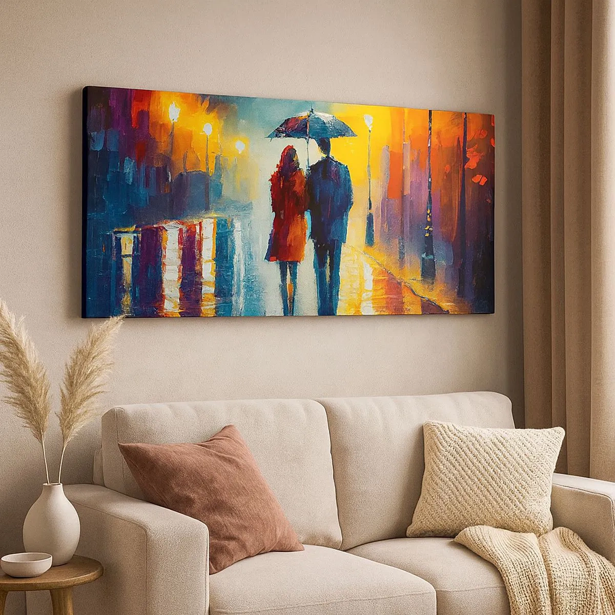 Cuadro sobre lienzo - Impresión de Imagen - Juntos en una noche llena de color - 100x40 cm