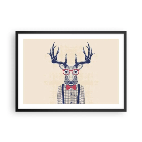 Póster en marco negro - Gráfico estilizado de un ciervo con gafas y pajarita. - 70x50cm - Una extravagancia lúdica - Decoración de pared moderna para salón y dormitorio ARTTOR