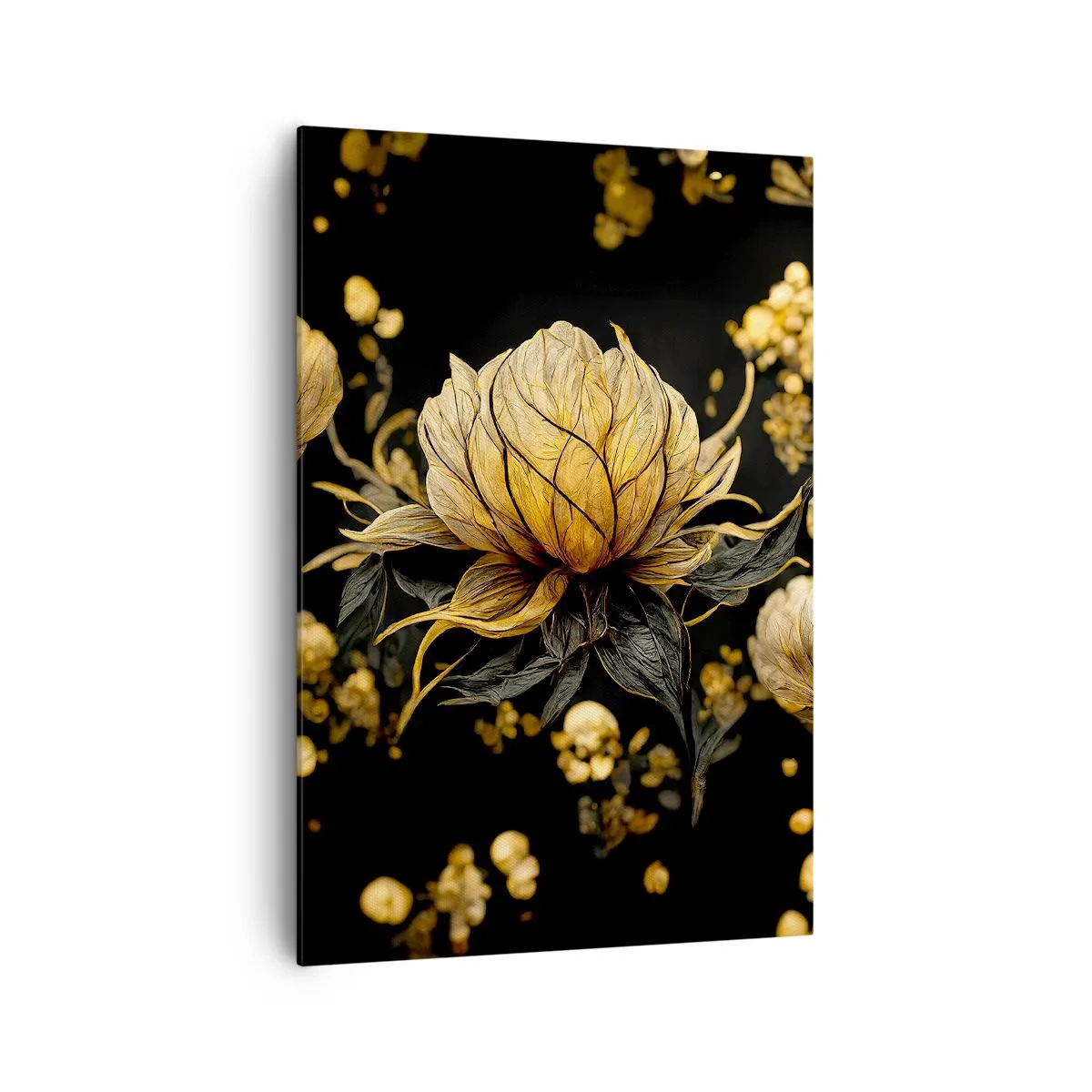 Cuadro sobre lienzo - Impresión de Imagen - Flor dorada sobre fondo oscuro - 70x100cm - Sutil fragilidad - Decoración de pared moderna para salón y dormitorio ARTTOR