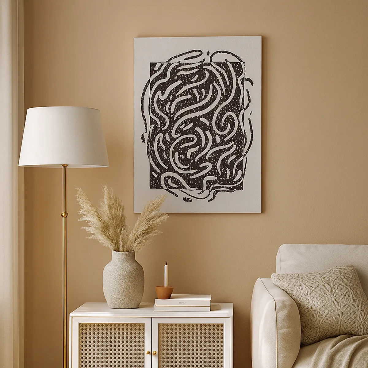 Cuadro sobre lienzo - Impresión de Imagen - Abstracción en blanco y negro en estilo geométrico. - 50x70cm - Abstracción: una danza de alegría - Decoración de pared moderna para salón y dormitorio ARTTOR